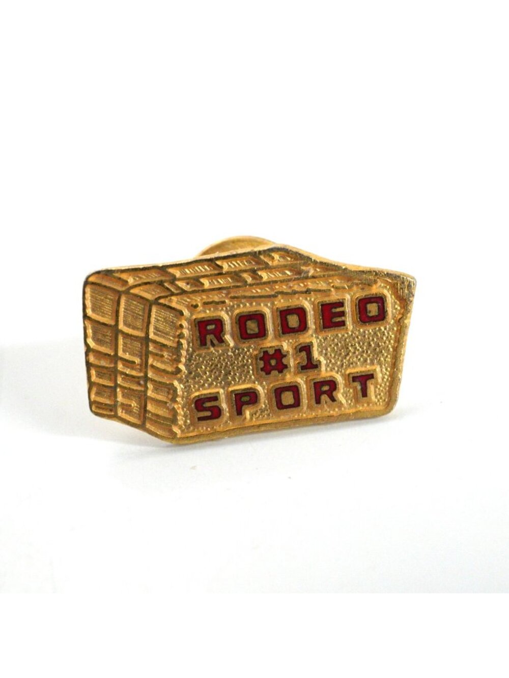 Rodeo Sport Gold Tone Enamel Lapel Pin Badge Vintage